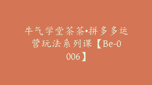 牛气学堂茶茶•拼多多运营玩法系列课【Be-0006】