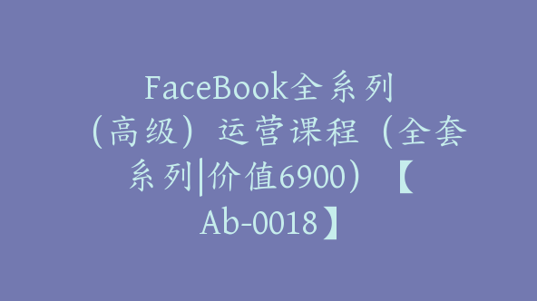 FaceBook全系列（高级）运营课程（全套系列|价值6900）【Ab-0018】