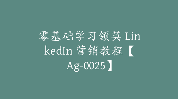 零基础学习领英 LinkedIn 营销教程【Ag-0025】