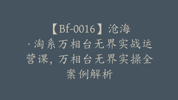 【Bf-0016】沧海·淘系万相台无界实战运营课，万相台无界实操全案例解析