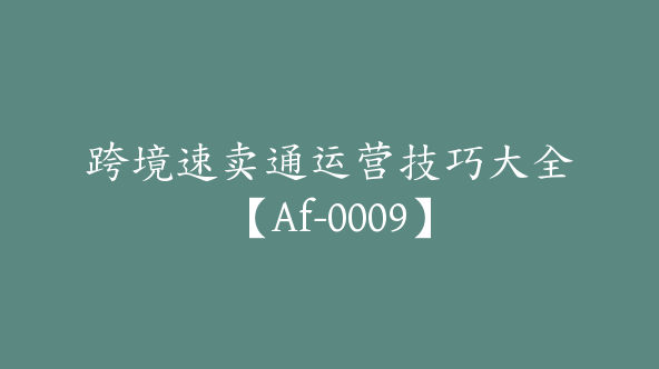 跨境速卖通运营技巧大全【Af-0009】