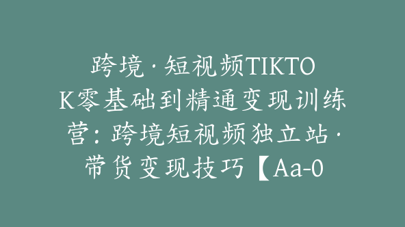 跨境·短视频TIKTOK零基础到精通变现训练营：跨境短视频独立站·带货变现技巧【Aa-0028】