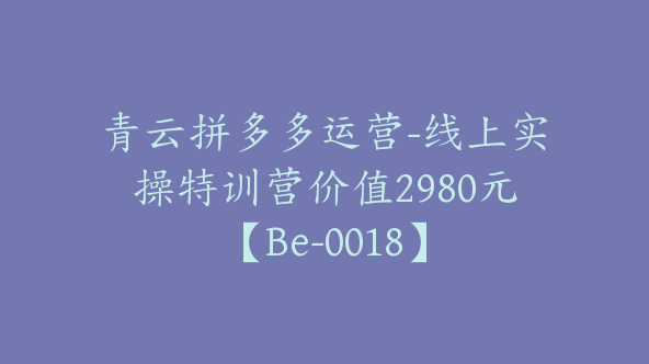 青云拼多多运营-线上实操特训营价值2980元【Be-0018】