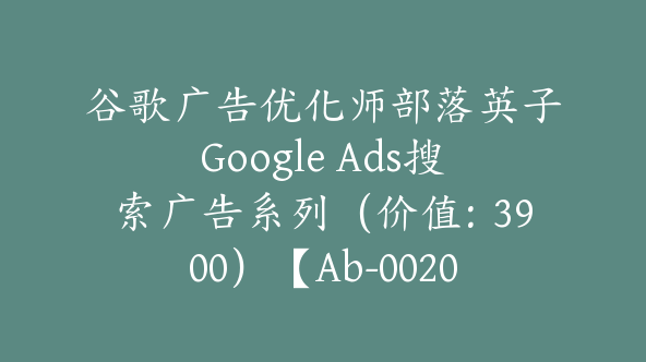 谷歌广告优化师部落英子Google Ads搜索广告系列（价值：3900）【Ab-0020】