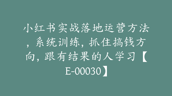 小红书实战落地运营方法，系统训练，抓住搞钱方向，跟有结果的人学习【E-00030】