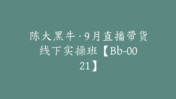 陈大黑牛·9月直播带货线下实操班【Bb-0021】