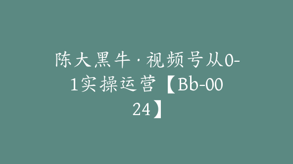 陈大黑牛·视频号从0-1实操运营【Bb-0024】