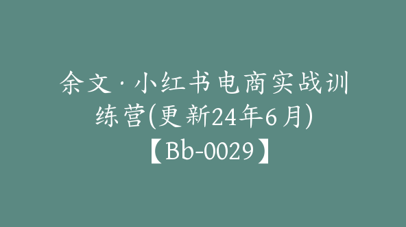 余文·小红书电商实战训练营(更新24年6月)【Bb-0029】