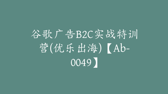 谷歌广告B2C实战特训营(优乐出海)【Ab-0049】
