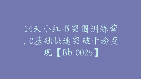 14天小红书突围训练营，0基础快速突破千粉变现【Bb-0025】