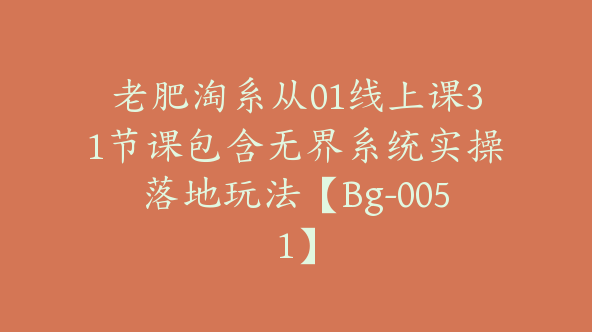 老肥淘系从01线上课31节课包含无界系统实操落地玩法【Bg-0051】