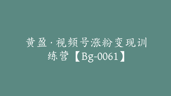 黄盈·视频号涨粉变现训练营【Bg-0061】