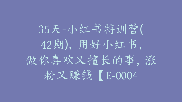 35天-小红书特训营(42期)，用好小红书，做你喜欢又擅长的事，涨粉又赚钱【E-00045】