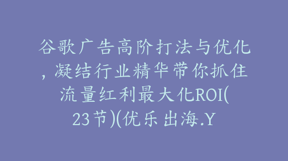 谷歌广告高阶打法与优化，凝结行业精华带你抓住流量红利最大化ROI(23节)(优乐出海.Yuan)【Ab-0056】