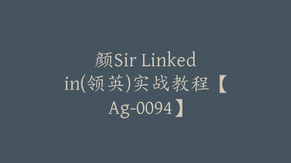 颜Sir Linkedin(领英)实战教程【Ag-0094】