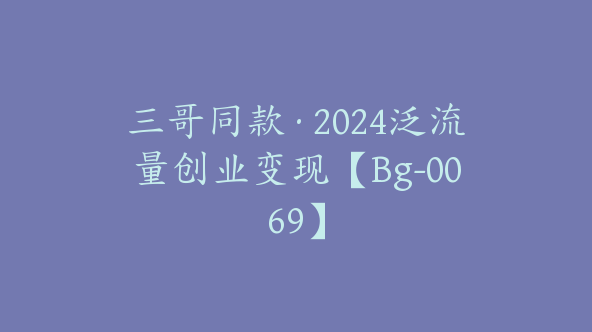 三哥同款·2024泛流量创业变现【Bg-0069】