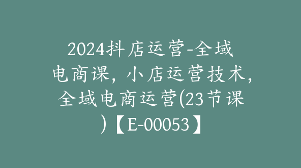 2024抖店运营-全域电商课，小店运营技术，全域电商运营(23节课)【E-00053】