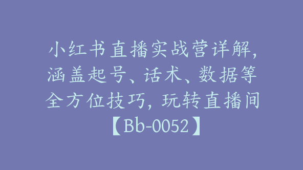 小红书直播实战营详解，涵盖起号、话术、数据等全方位技巧，玩转直播间【Bb-0052】