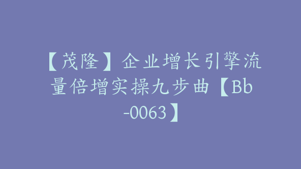 【茂隆】企业增长引擎流量倍增实操九步曲【Bb-0063】