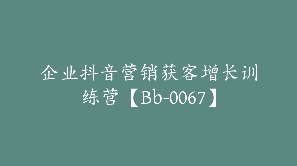 企业抖音营销获客增长训练营【Bb-0067】