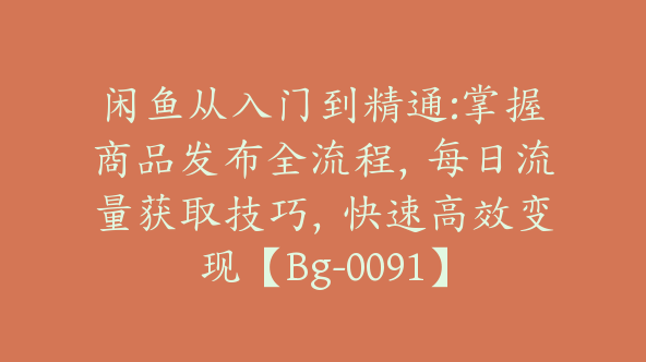 闲鱼从入门到精通:掌握商品发布全流程，每日流量获取技巧，快速高效变现【Bg-0091】