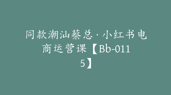 同款潮汕蔡总·小红书电商运营课【Bb-0115】