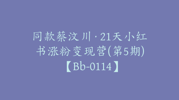 同款蔡汶川·21天小红书涨粉变现营(第5期)【Bb-0114】