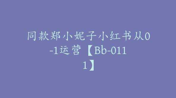 同款郑小妮子小红书从0-1运营【Bb-0111】